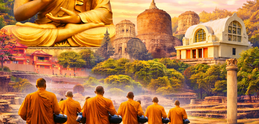 The Sacred Buddhist Circuit tour covering Bodh Gaya, Sarnath, Kushinagar and Lumbini with booking contact +91-9955281537